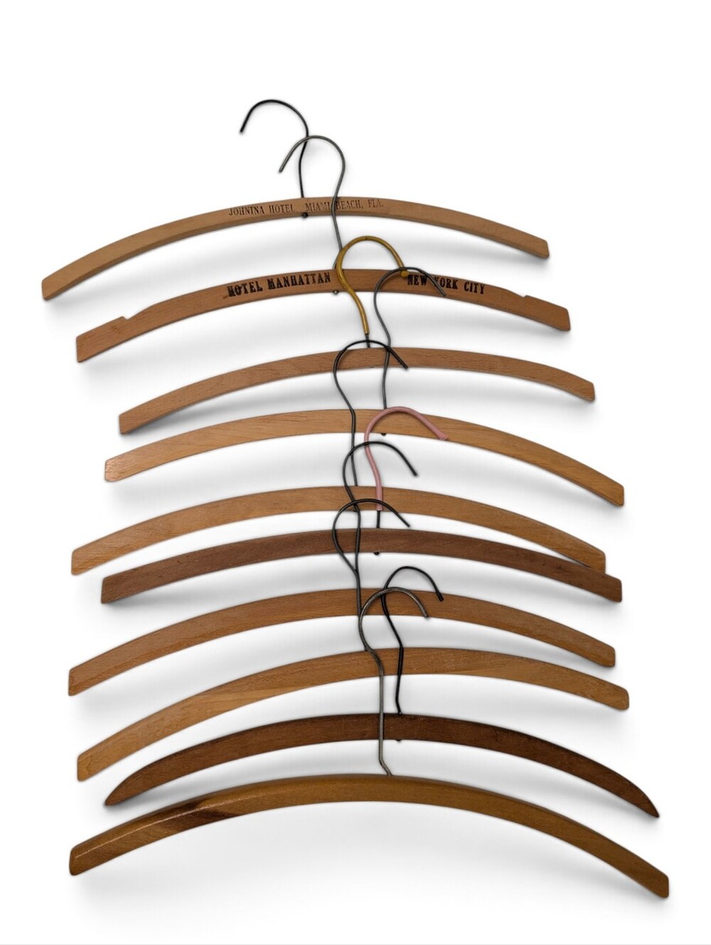 VINTAGE Wood Hotel-Style Hangers 10pc Lot Brown